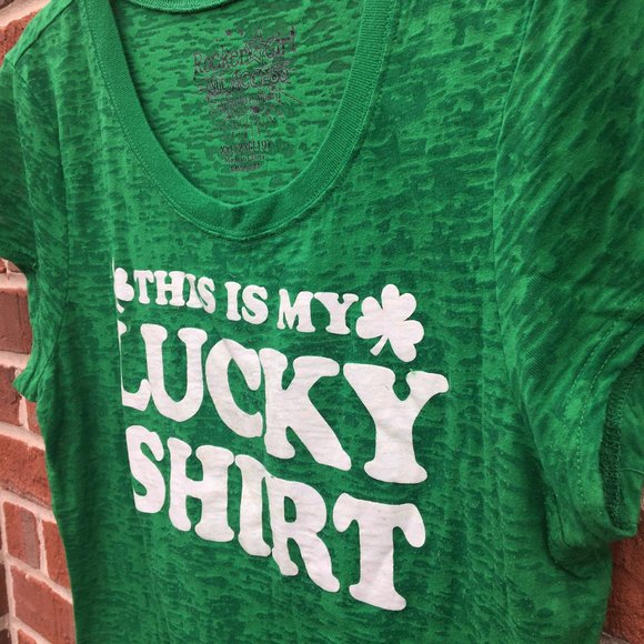 St Paddys Tee Shirt XXL Green Burnout This Is My Lucky Shirt Graphic - Picture 3 of 6